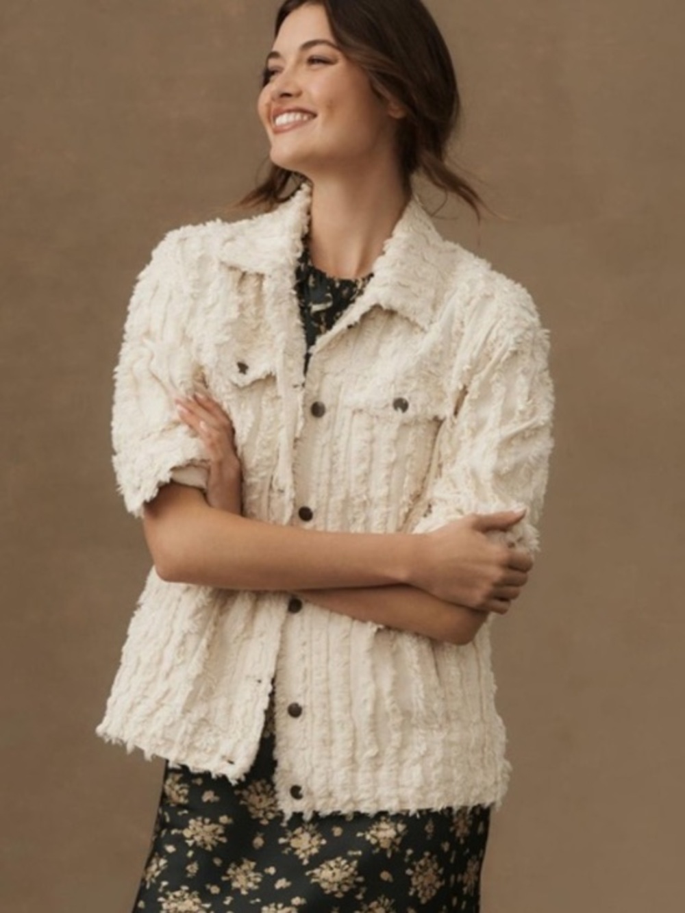 Pilcro Trucker Style Jacket Cream Textured Womens Small Anthropologie